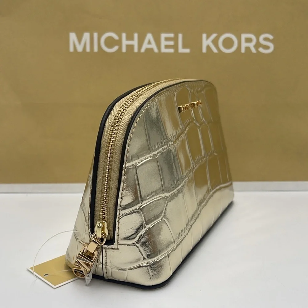 Michael Kors Empire Small Metallic Crocodile Embossed Leather Travel Pouch NWT